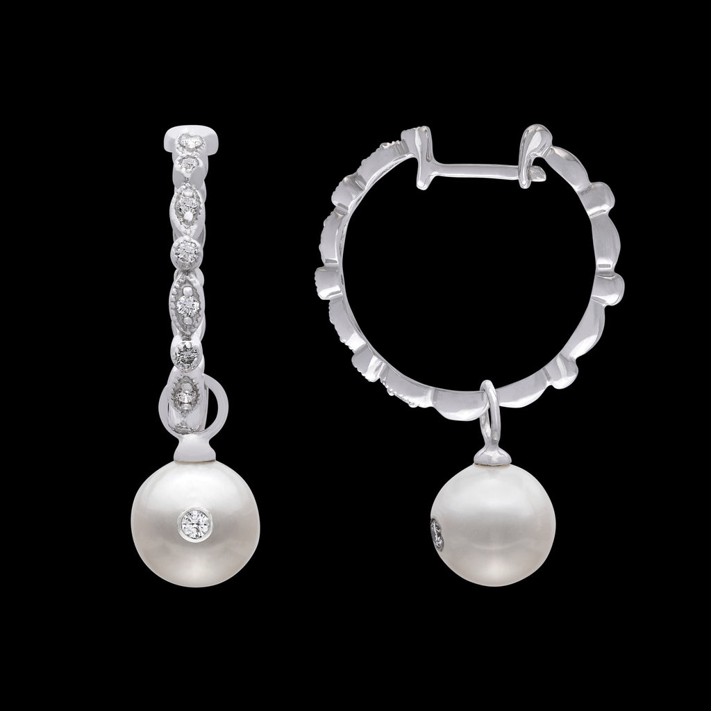 Diamond and Cultured Pearl Hoop Earrings
