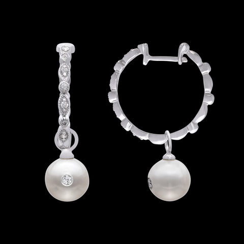 Diamond and Cultured Pearl Hoop Earrings