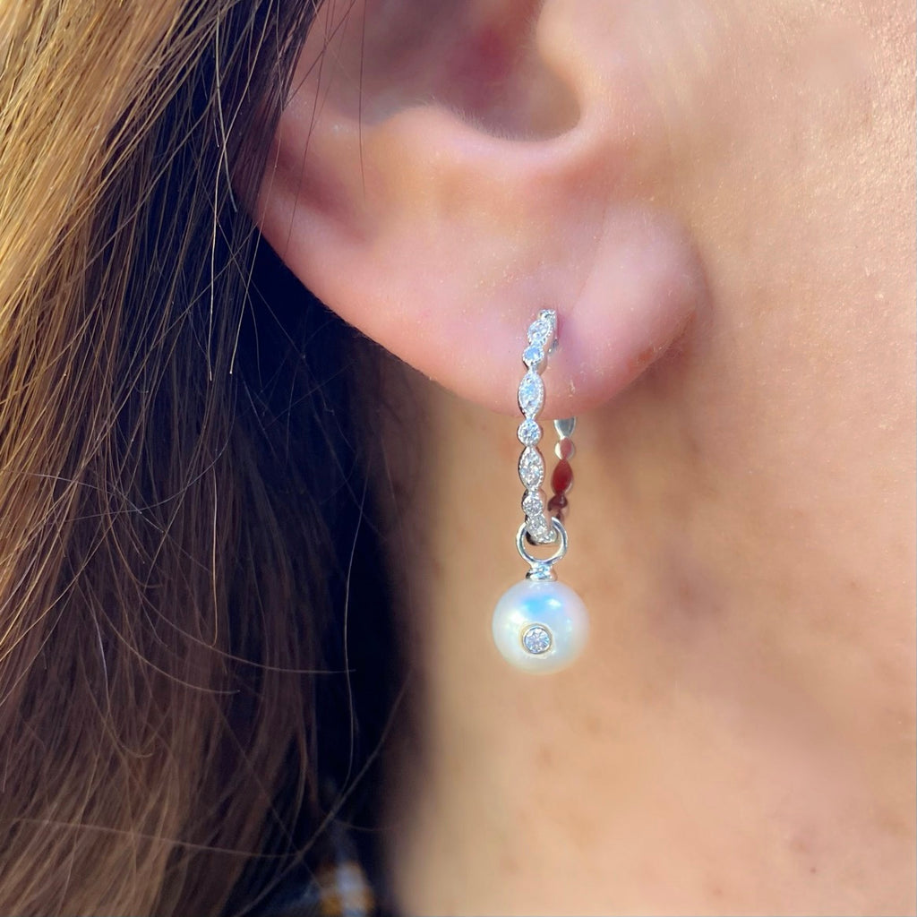 Diamond and Cultured Pearl Hoop Earrings