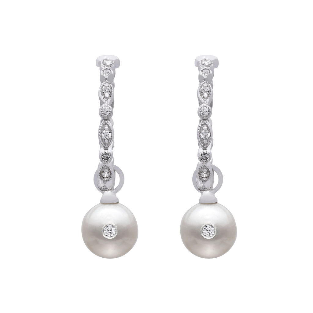 Diamond and Cultured Pearl Hoop Earrings