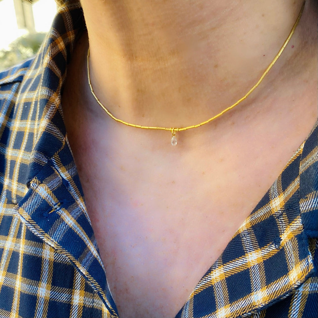 Diamond Briolette & Gold Rain Necklace by Gurhan