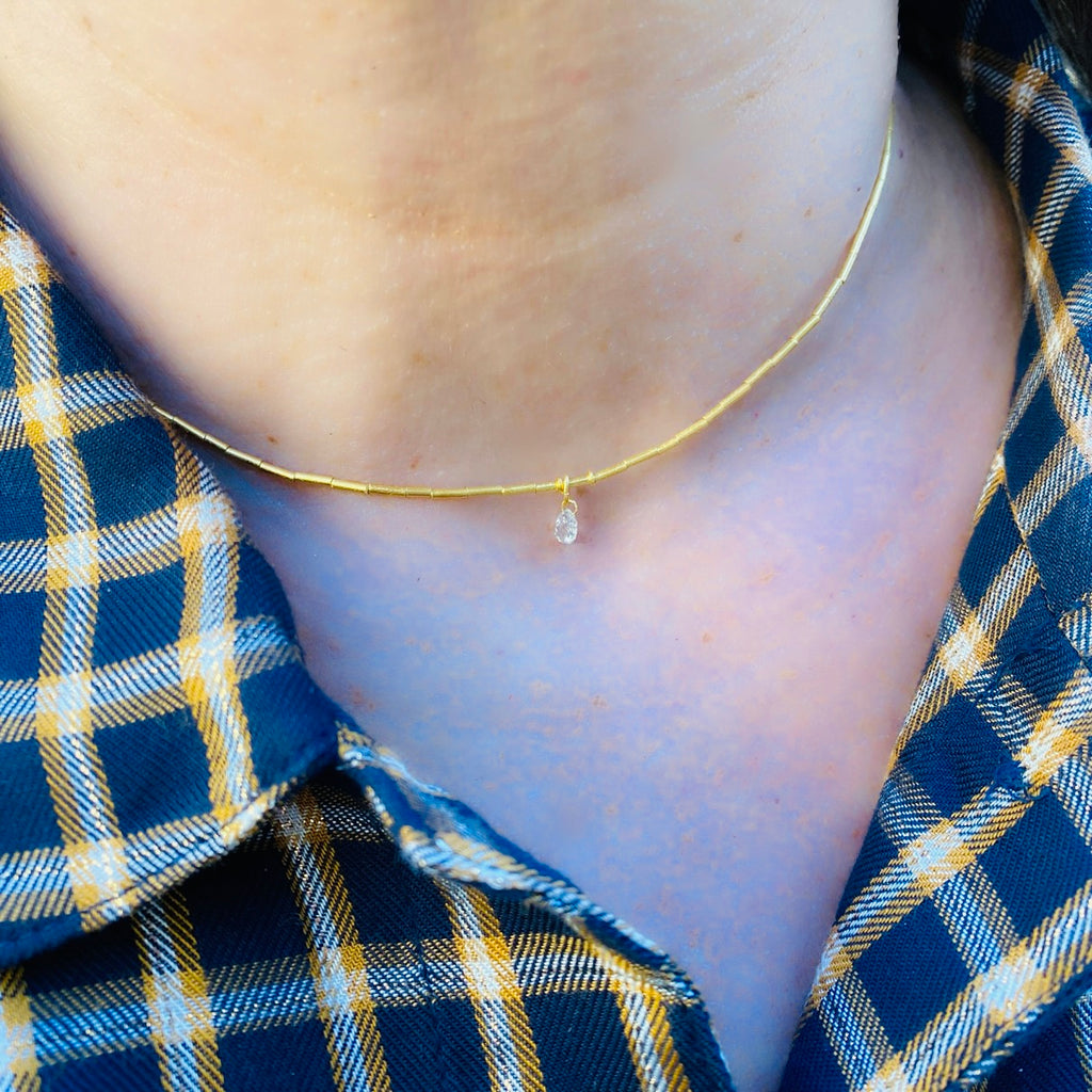 Diamond Briolette & Gold Rain Necklace by Gurhan