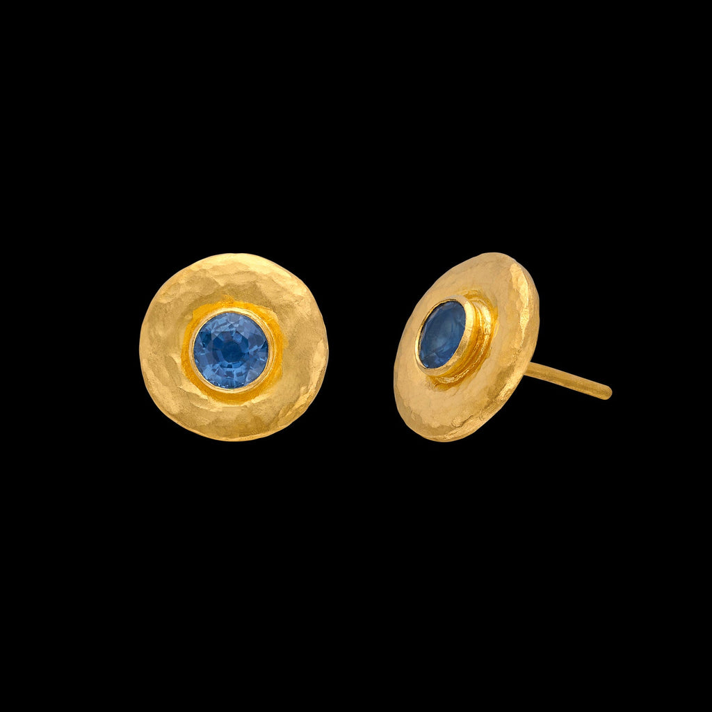 Sapphire & 24k Gold Stud Earrings by Gurhan