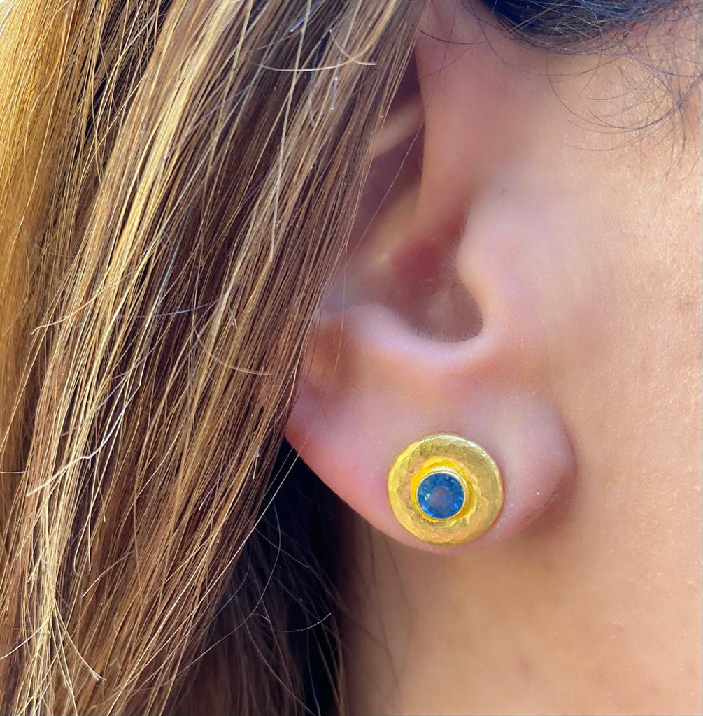 Sapphire & 24k Gold Stud Earrings by Gurhan