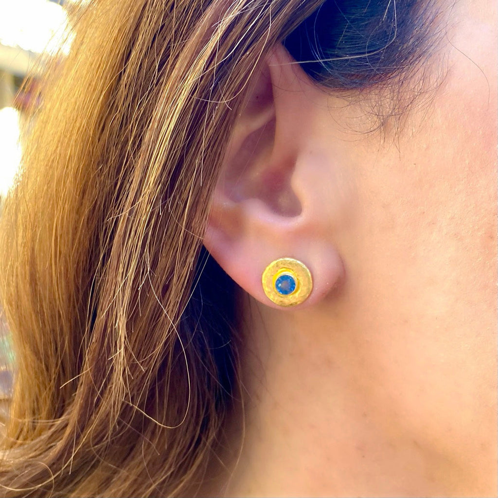 Sapphire & 24k Gold Stud Earrings by Gurhan