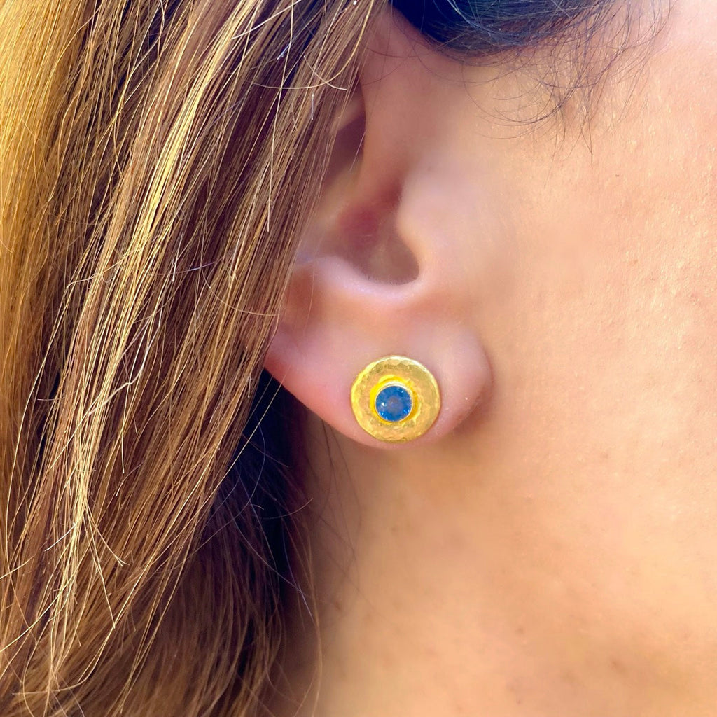Sapphire & 24k Gold Stud Earrings by Gurhan