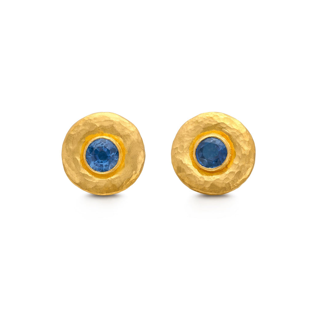 Sapphire & 24k Gold Stud Earrings by Gurhan