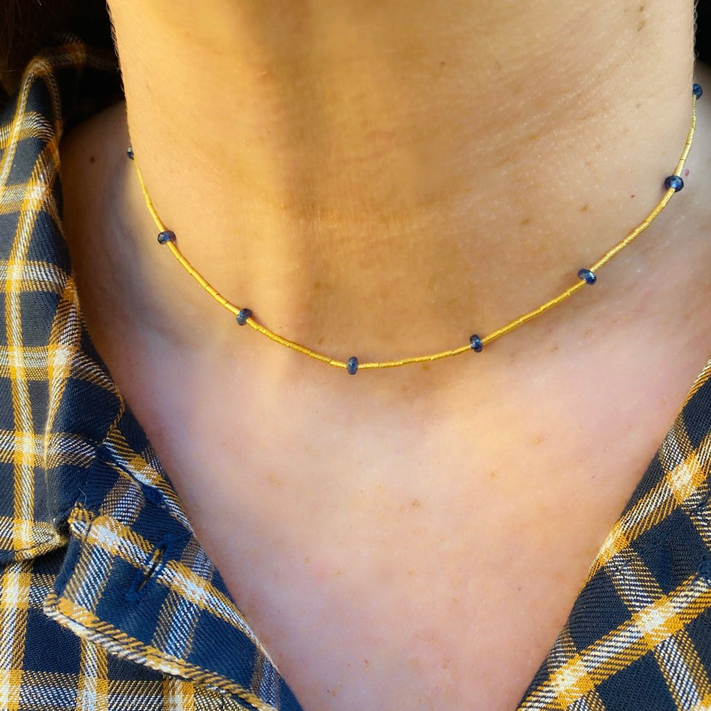 Sapphire Bead & 24k Gold Necklace by Gurhan
