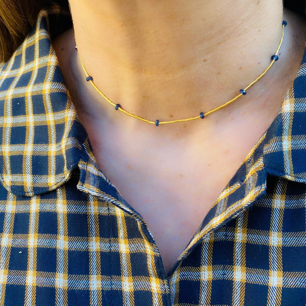 Sapphire Bead & 24k Gold Necklace by Gurhan