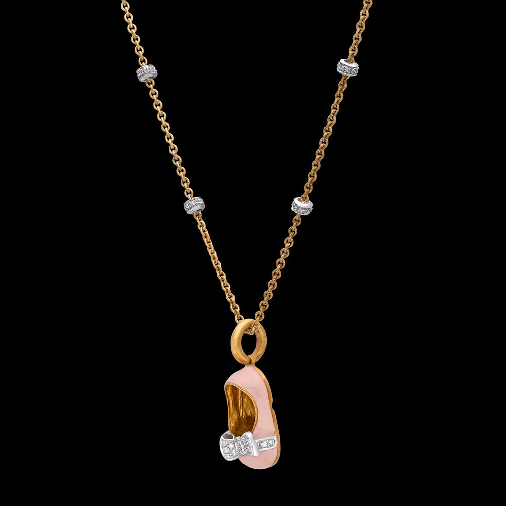 Aaron Basha Diamond & Enamel Baby Shoe Pendant Necklace