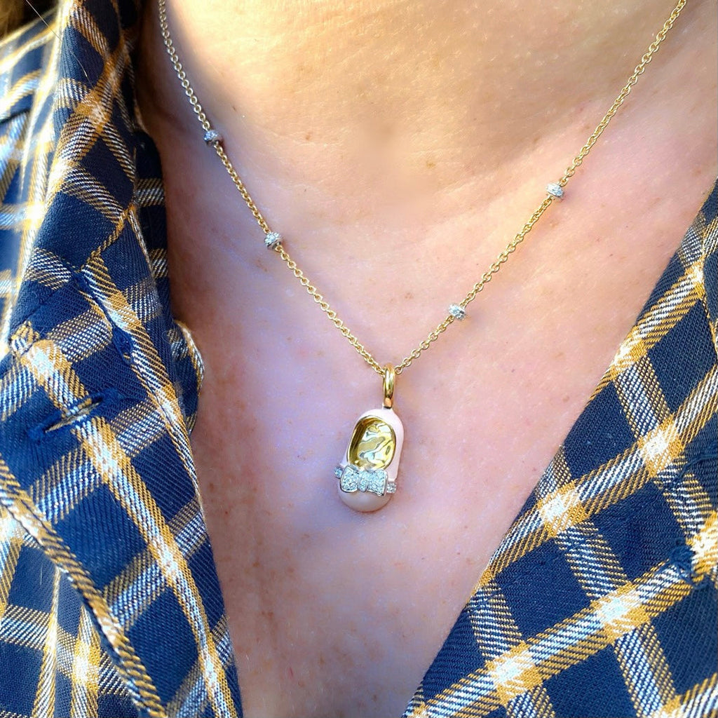 Aaron Basha Diamond & Enamel Baby Shoe Pendant Necklace