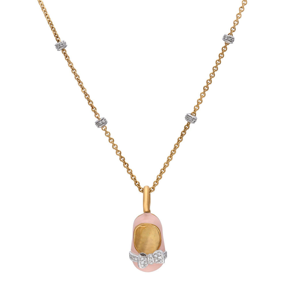 Aaron Basha Diamond & Enamel Baby Shoe Pendant Necklace