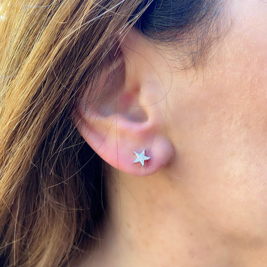 Diamond and White Gold Star Earrings