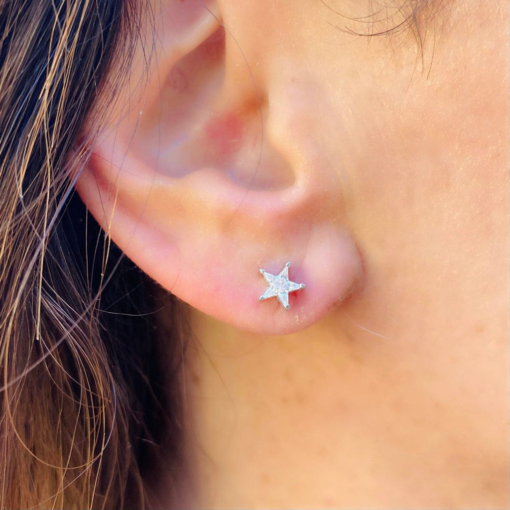 Diamond and White Gold Star Earrings