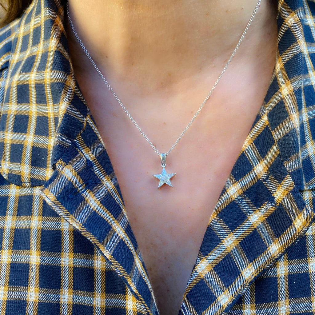 Diamond and White Gold Star Pendant Necklace