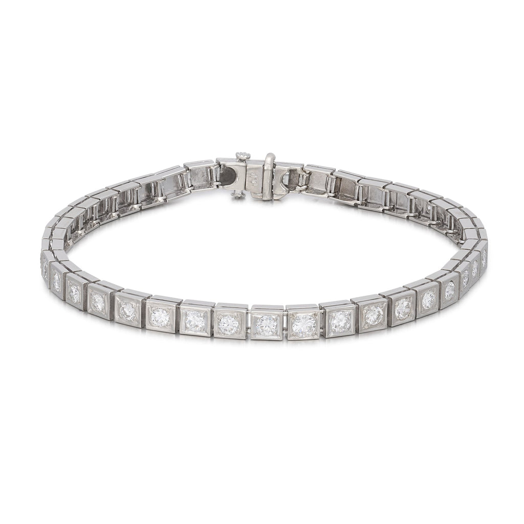 Diamond & 14k White Gold Line Bracelet