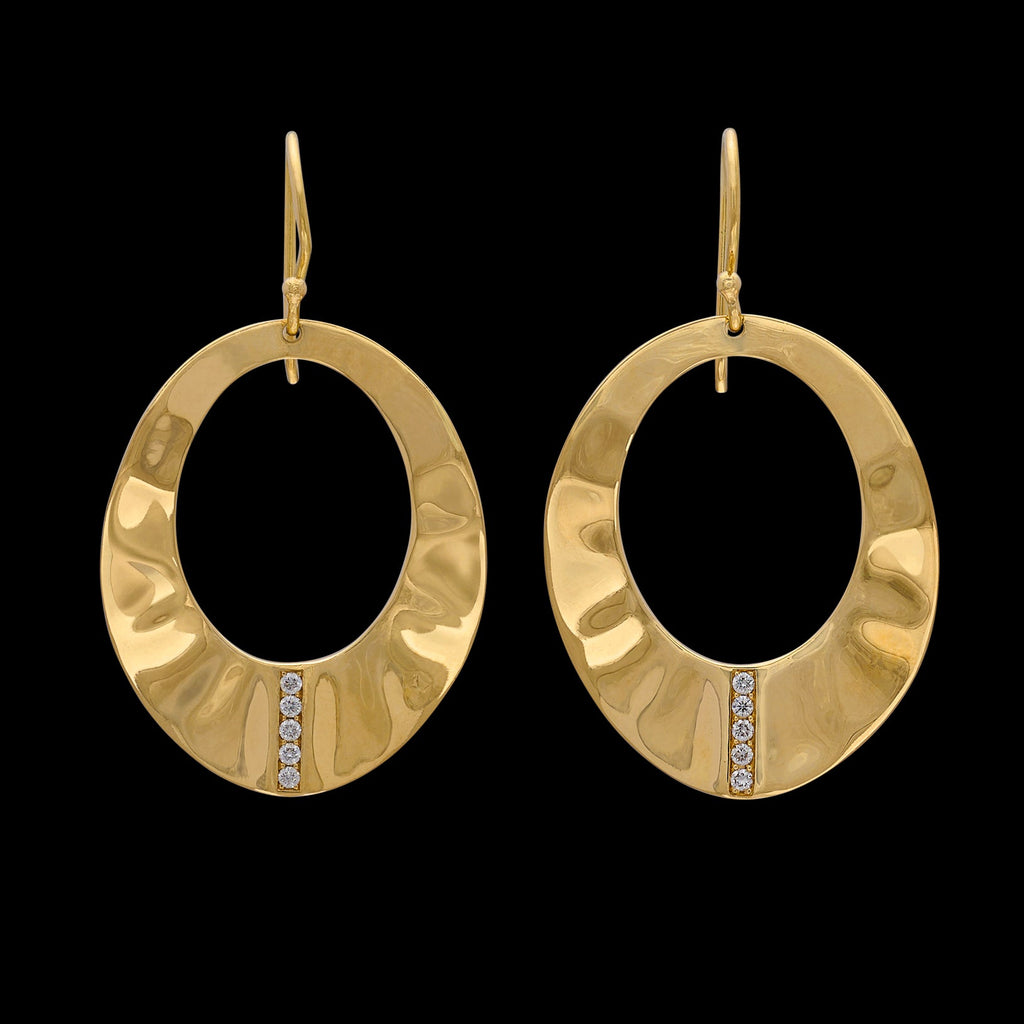 Ippolita Diamond & Gold Mini Wavy Oval Earrings