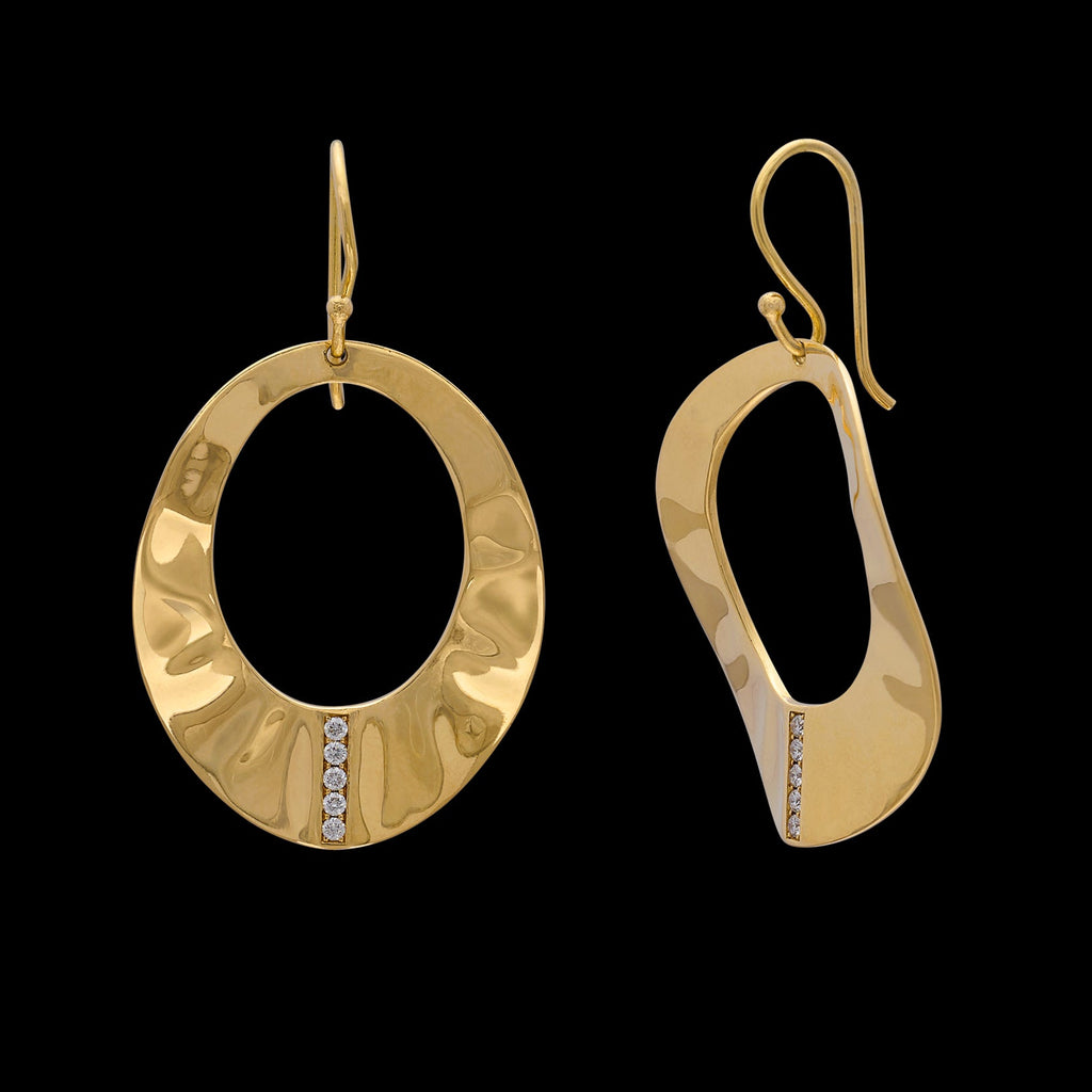 Ippolita Diamond & Gold Mini Wavy Oval Earrings