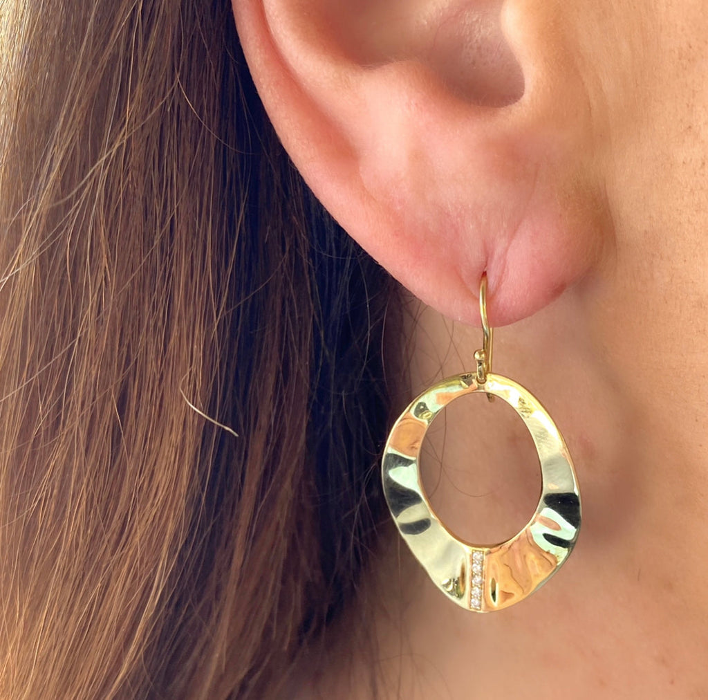 Ippolita Diamond & Gold Mini Wavy Oval Earrings