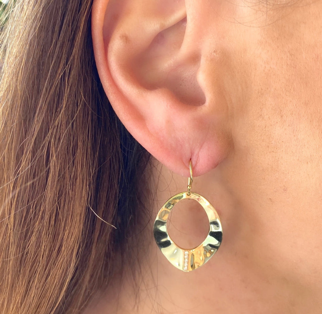 Ippolita Diamond & Gold Mini Wavy Oval Earrings