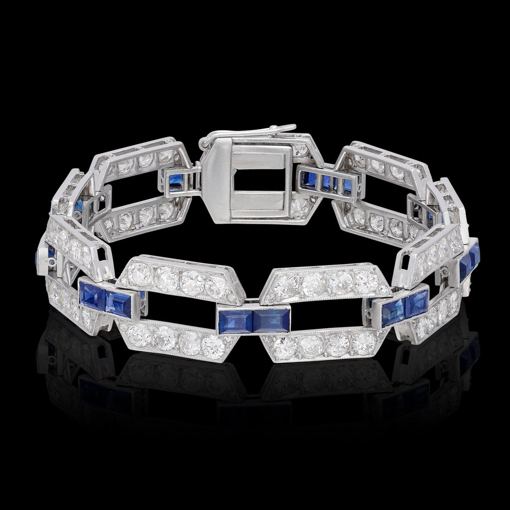 Estate Diamond & Sapphire Link Bracelet