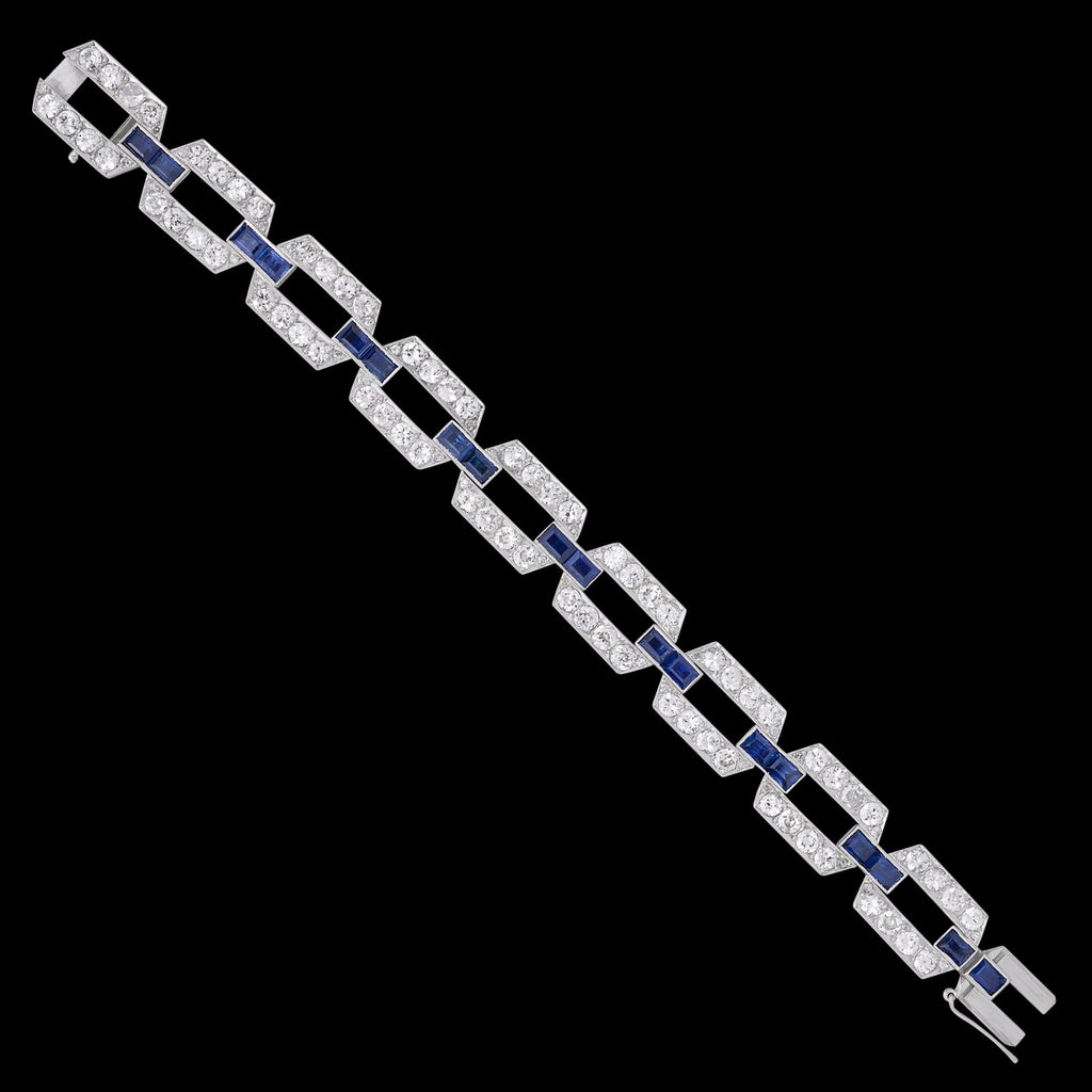 Estate Diamond & Sapphire Link Bracelet