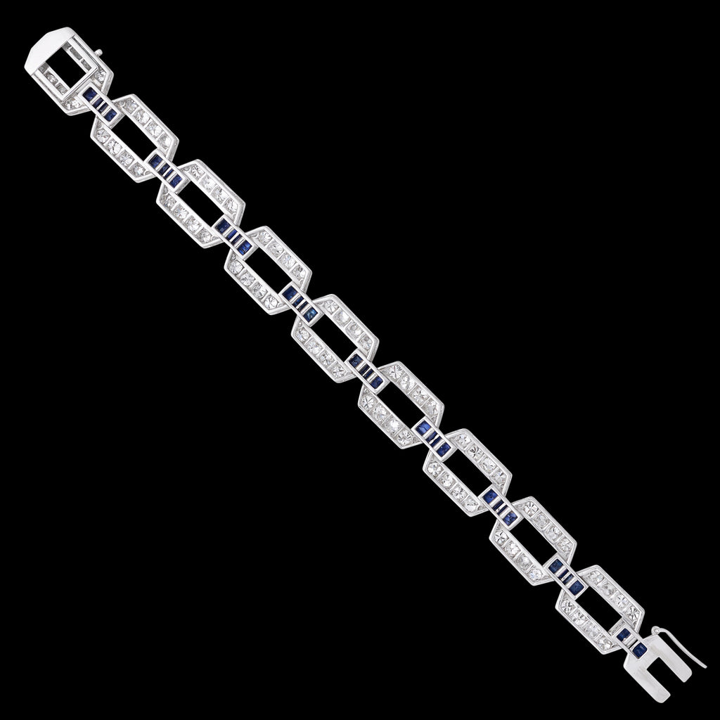 Estate Diamond & Sapphire Link Bracelet