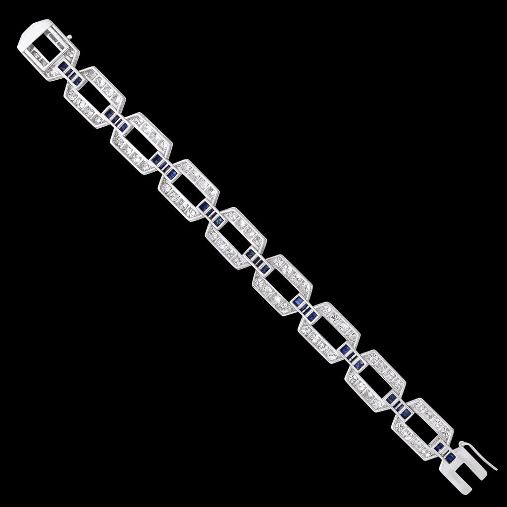Estate Diamond & Sapphire Link Bracelet