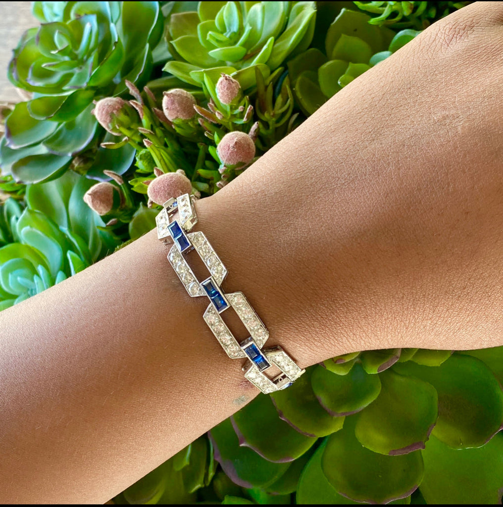 Estate Diamond & Sapphire Link Bracelet