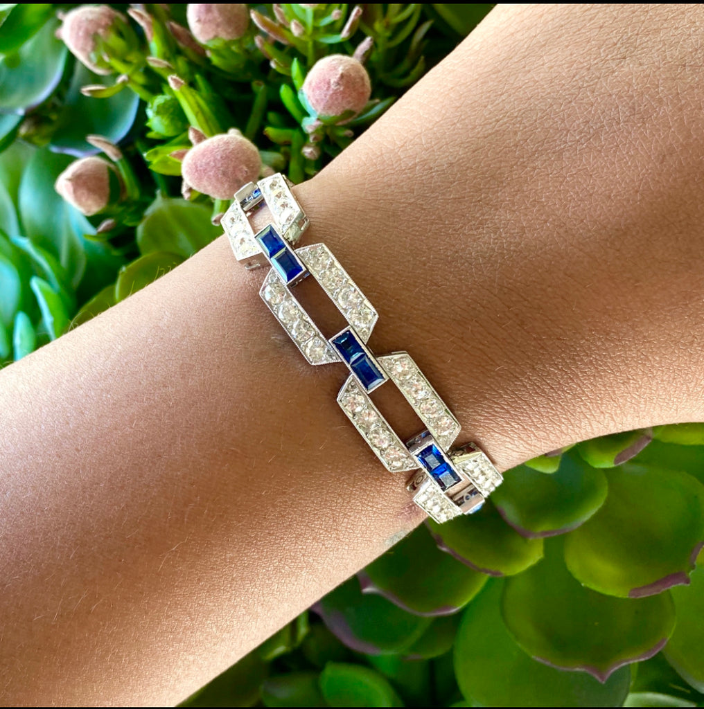 Estate Diamond & Sapphire Link Bracelet