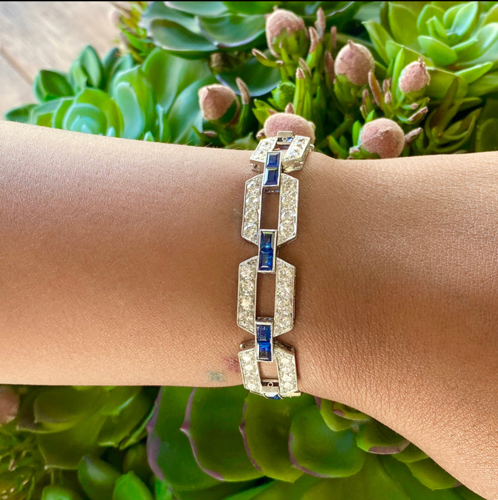 Estate Diamond & Sapphire Link Bracelet