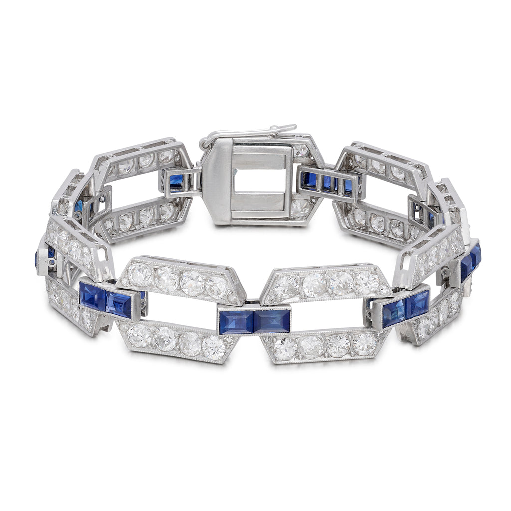 Estate Diamond & Sapphire Link Bracelet