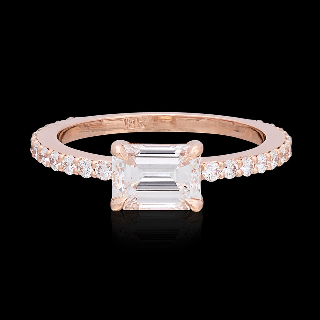 18k Rose Gold East/West GIA Emerald Cut Diamond Ring