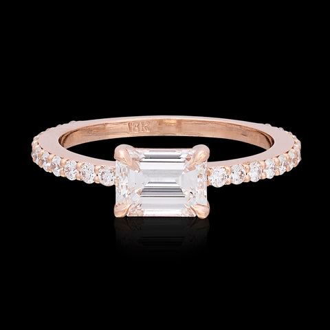 18k Rose Gold East/West GIA Emerald Cut Diamond Ring