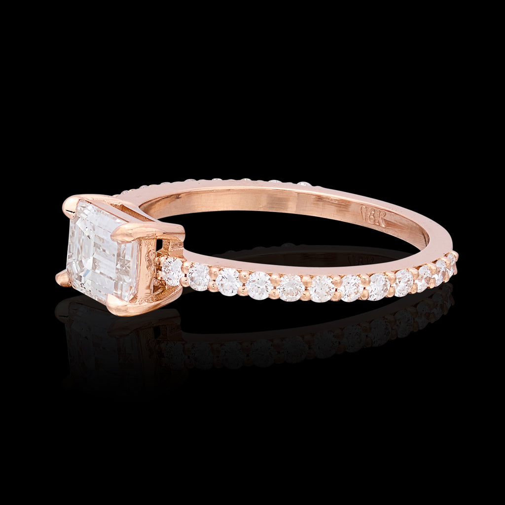 18k Rose Gold East/West GIA Emerald Cut Diamond Ring
