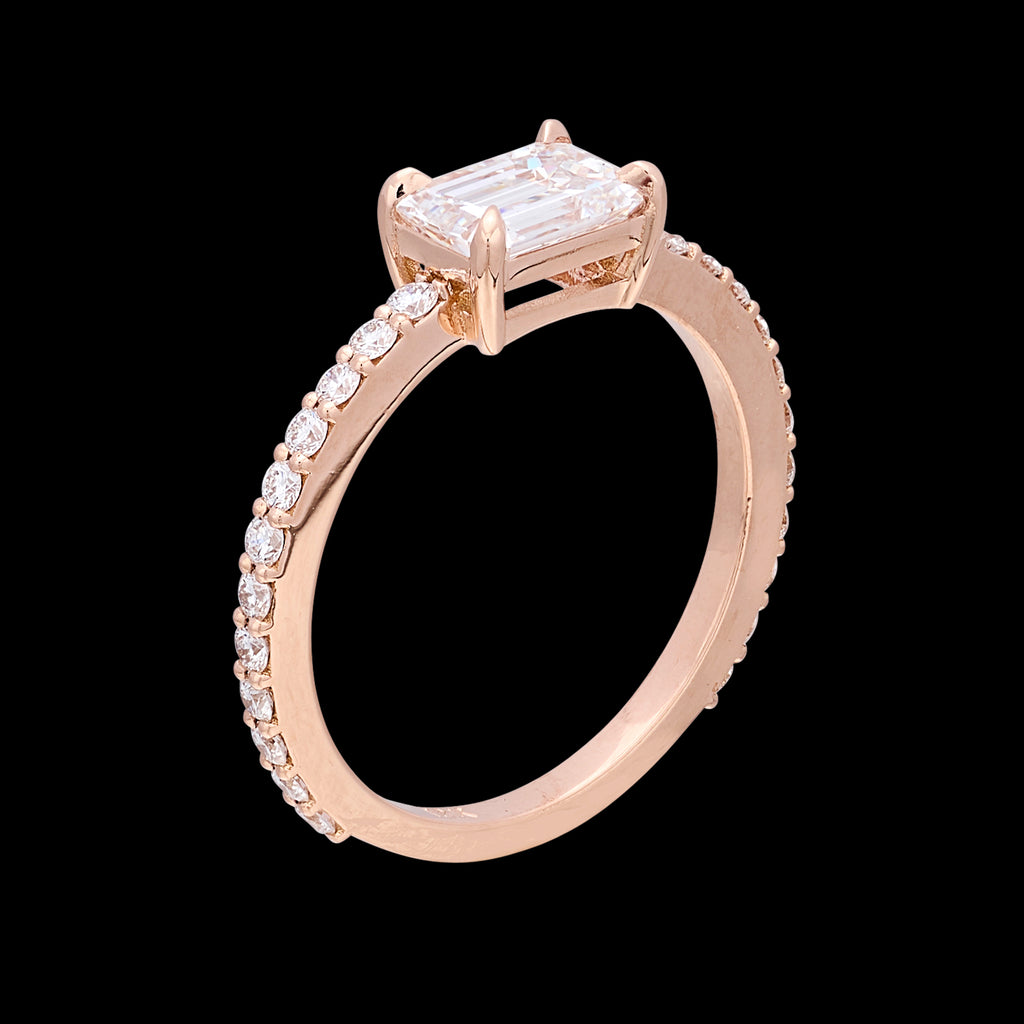 18k Rose Gold East/West GIA Emerald Cut Diamond Ring