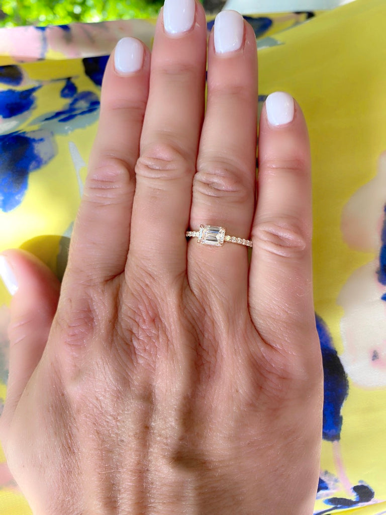 18k Rose Gold East/West GIA Emerald Cut Diamond Ring