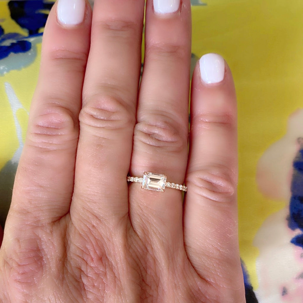18k Rose Gold East/West GIA Emerald Cut Diamond Ring