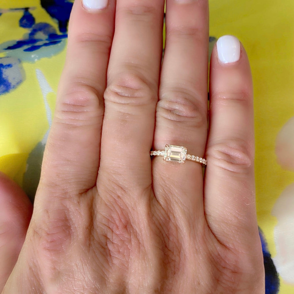 18k Rose Gold East/West GIA Emerald Cut Diamond Ring