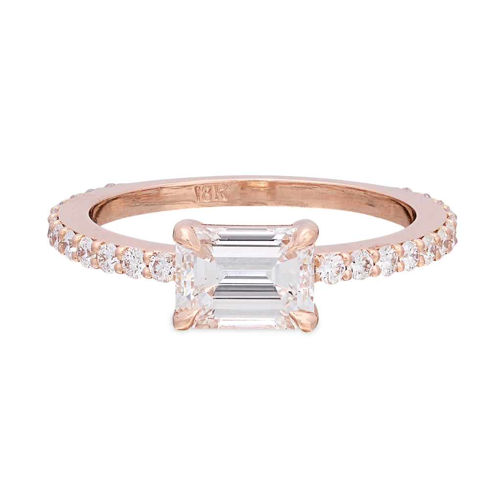 18k Rose Gold East/West GIA Emerald Cut Diamond Ring
