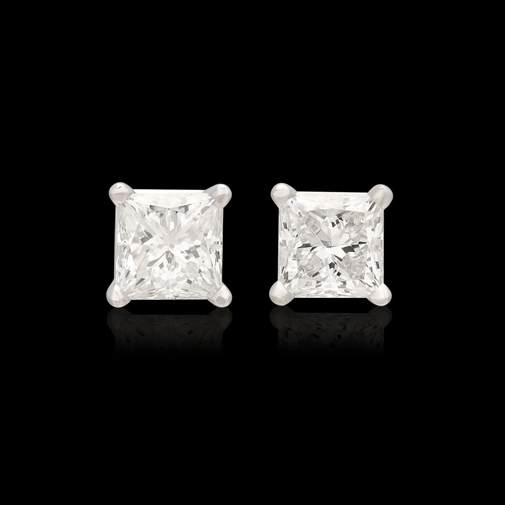 2.03 carat GIA Princess Cut Diamond Stud Earrings