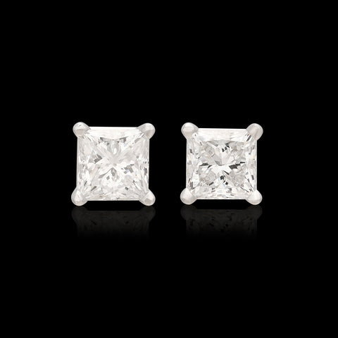 2.03 carat GIA Princess Cut Diamond Stud Earrings