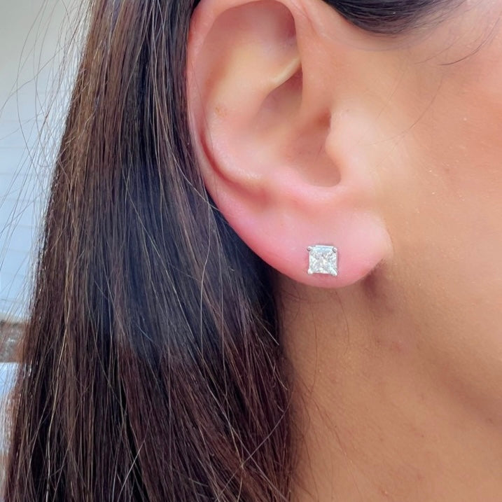 2.03 carat GIA Princess Cut Diamond Stud Earrings
