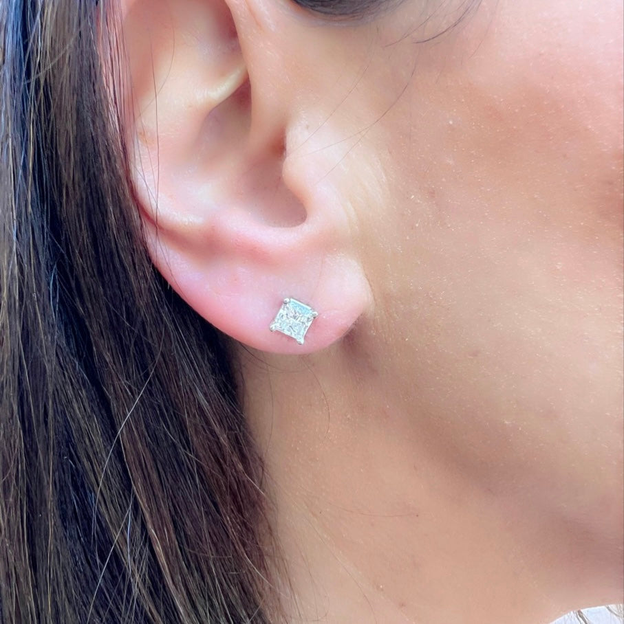 2.03 carat GIA Princess Cut Diamond Stud Earrings