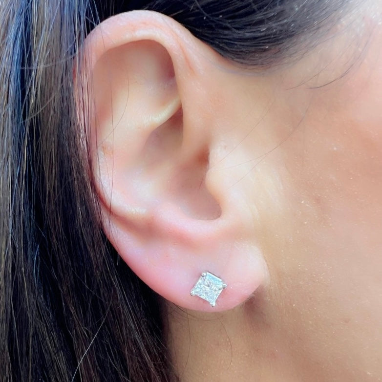 2.03 carat GIA Princess Cut Diamond Stud Earrings