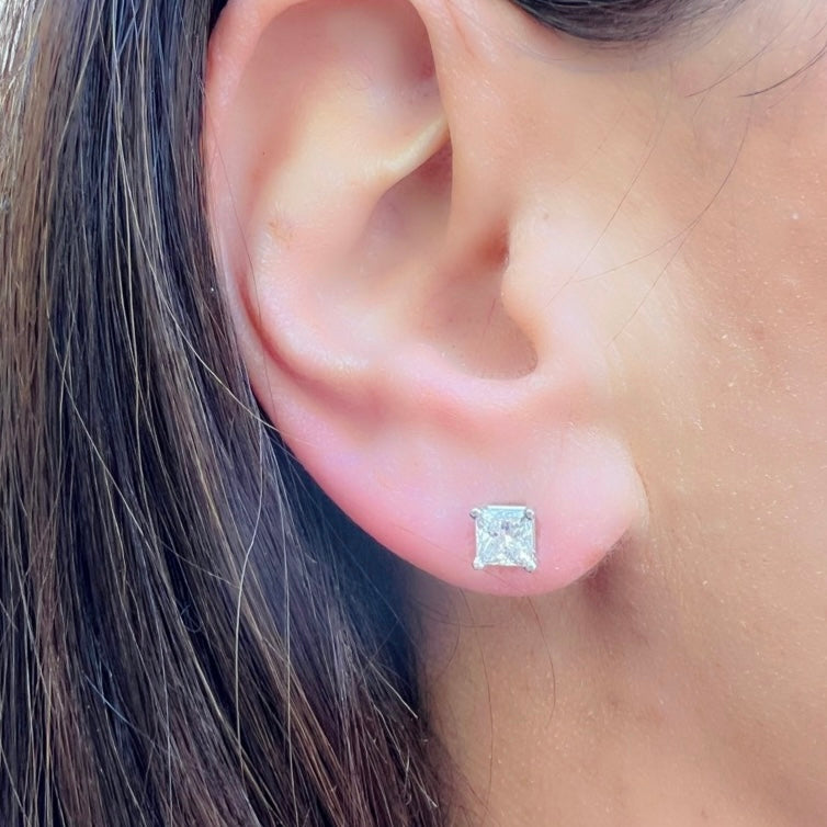 2.03 carat GIA Princess Cut Diamond Stud Earrings