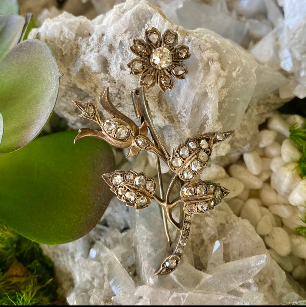 Antique Diamond Flower Brooch
