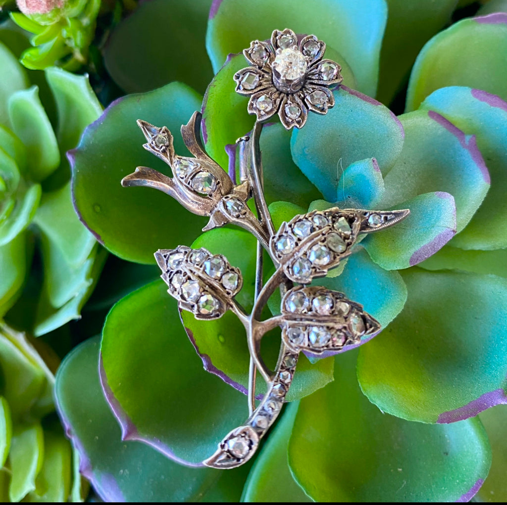 Antique Diamond Flower Brooch