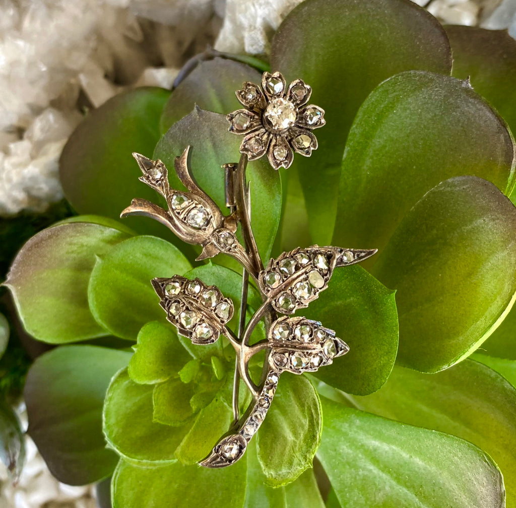 Antique Diamond Flower Brooch