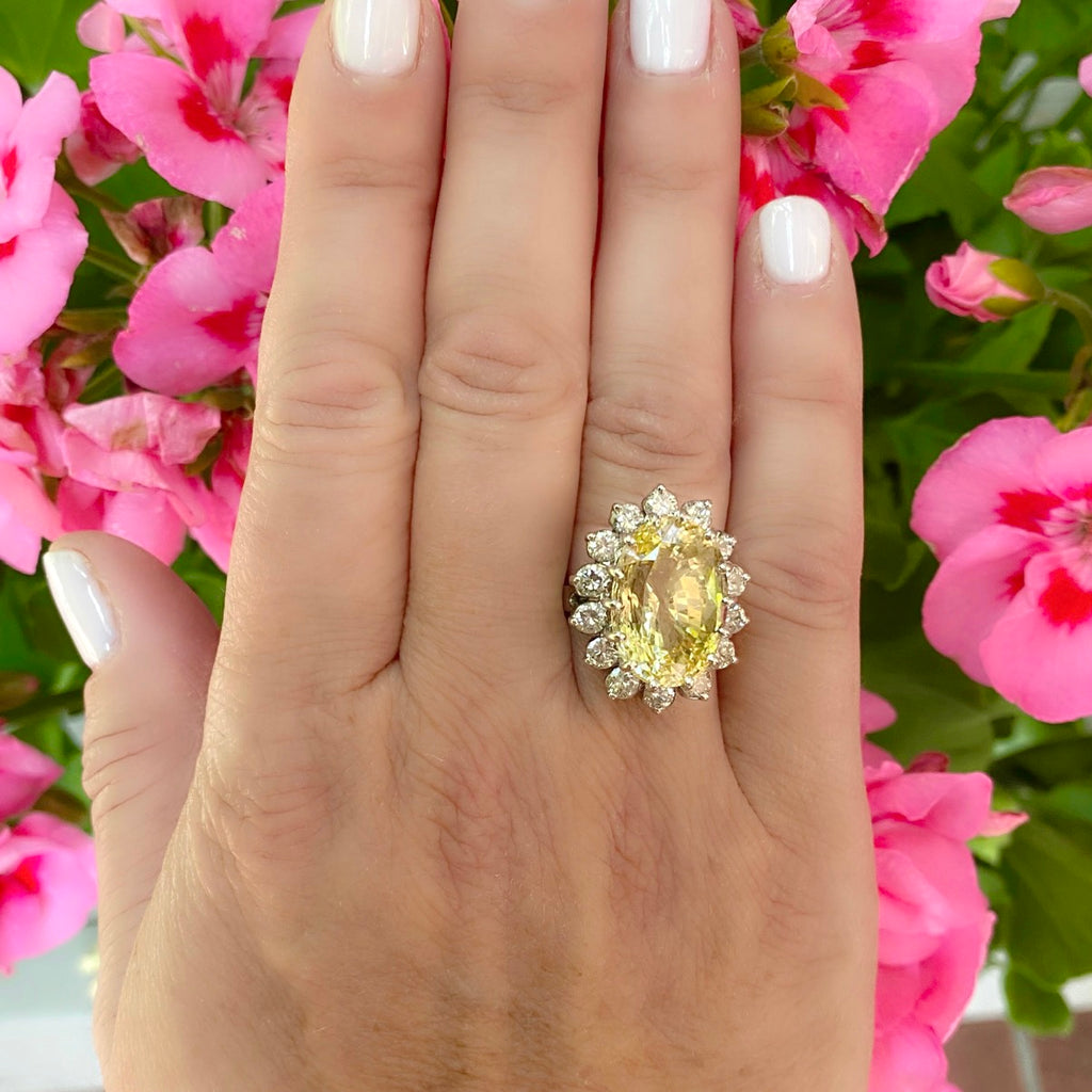 16ct Oval Yellow Sapphire & Diamond Ring